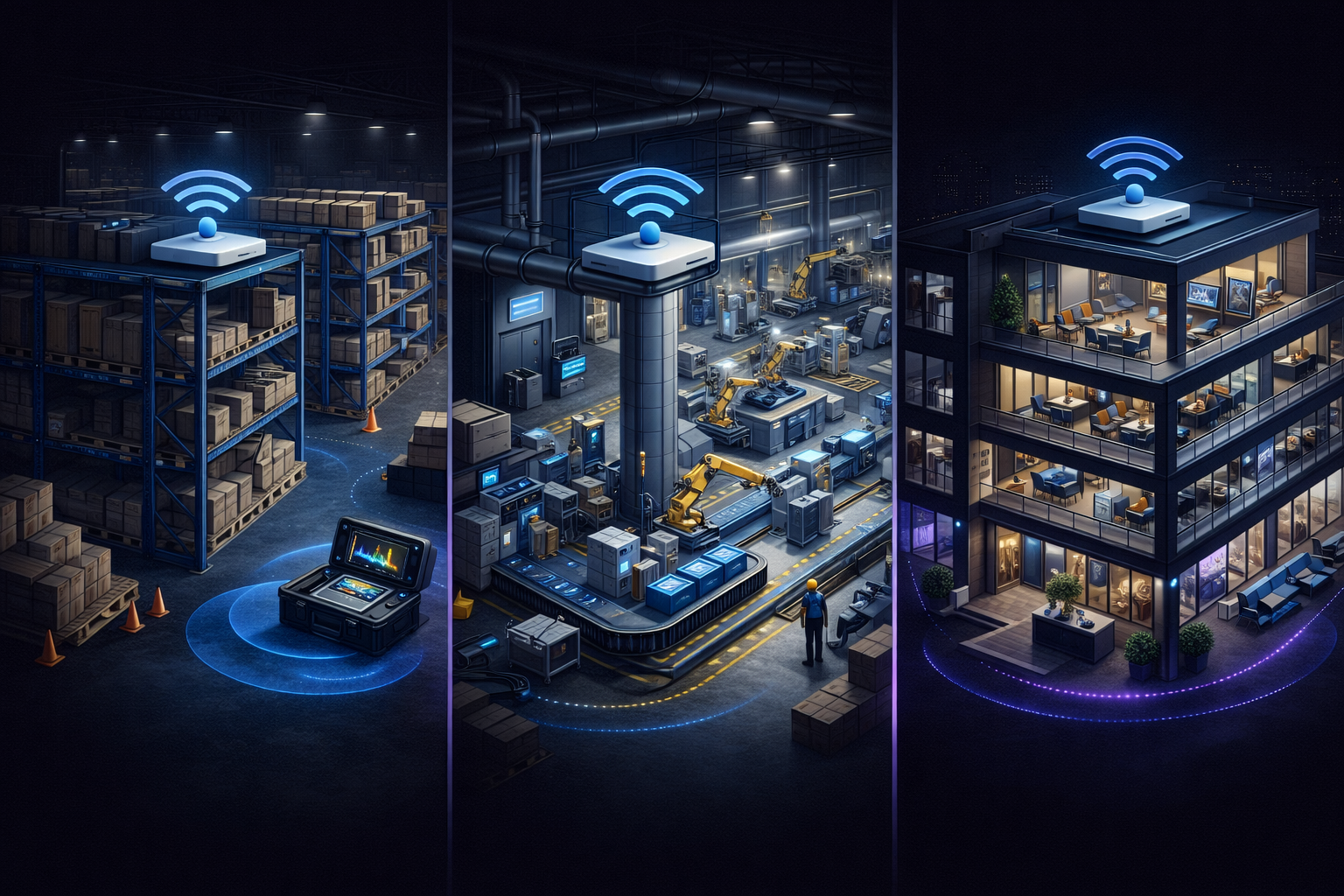 Environnements Wi-Fi - Entrepôts, usines et bureaux multi-étages